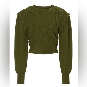 Ronny Kobo Collection Yeva Braided Cropped Cotton Sweater Army Green — Size S